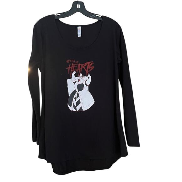 Lularoe Black Long Sleeve Blouse Topo Queen of Hearts Large Alice in Wonderland - Picture 1 of 9